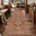 Tangsoo Boho 3x10 Runner Rug for Hallway Long Washable Hallway Runner Rugs, Non Slip Vintage Soft Low Pile Rug Runner, Oriental Terracotta 10ft Carpet Runners for Living Room Kitchen Bedroom Entryway
