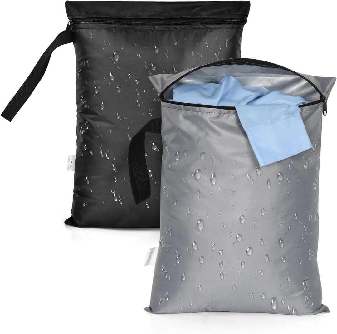 OTraki 2PCS Waterproof Bag for Swimsuit 12x16 inch Wet Dry Bags With Portable Handle & Zipper Reusable Travel Wet Clothes Gym Bag Storage for Beach Drying Do Not Exceed 176 Black&Grey