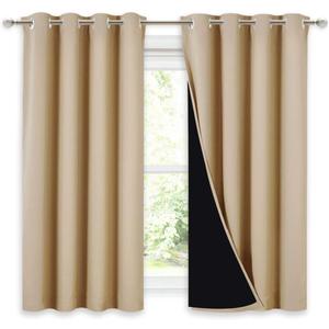 NICETOWN Room Warming Curtains, Bedroom Full Blackout Panels, Great Job for Blocking Light, Complete Blackout Draperies with Black Liner for Night Shift (Biscotti Beige, Set of 2, 52 by 54-inch)