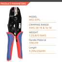 HKS Crimping Tool for Insulated Flag Terminals - Ratcheting Wire Crimpers - AWG 22-14 (0.5-2.5mm) - Ratchet Terminal Crimper - Electrical Crimping Tool