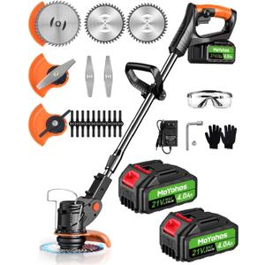 Electric Weed Wacker Cordless, 21V Weed Cordless Eater Battery Powered, with 2 * 4.0 Batteries & Charger, Lightweight Brush Cutter/Grass Trimmer, 3 Types Blade, for Lawn Yard Garden, Black