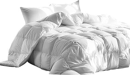 Serta Goose Feather Down Fiber Comforter Twin Size - 100% Cotton Cover Duvet Insert - Hotel Luxury Hypoallergenic Bedding Comforter All Season Medium Warmth 68 x 90 Inch White