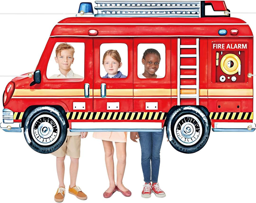 Firetruck Party Decorations Firefighter Photo Booth Props Banner Firetruck Birthday Decorations for Fireman Theme Party School Firefighter Activities Supplies