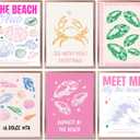 6PCS Pink Coastal Coast Canvas Wall Art Colorful Sea Shells Crab Ocean Wave Poster Print Artwork Preppy Beach Picture Painting Picture Wall Decor for Dorm Living Room Bedroom Home Decoration Unframed
