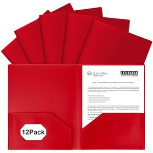 EEHZTSI 12-Pack Plastic Folders with Pockets,2-Pocket Poly Folders Holds 8-1/2" x 11" Paper for School/Office/Home, Red
