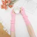Solid Color Knit Elastic Arm Warmers Fingerless Gloves Elbow Long Knitted Cover for Winter (One Size, Pink)