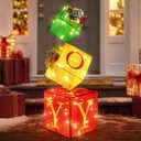 5 x Christmas Joy Lighted Gift Boxes Decorations Set of 3, Stackable Christmas Nesting Boxes Battery Operated for Home and Party Decoration