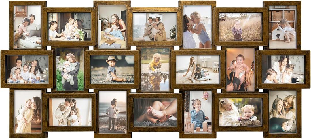 HELLO LAURA 21 Opening Photo Collage Frame for Wall - 4x6 Picture Frame Display Multiple Photos - Family Picture Frames Wall Decor for Home - Gold