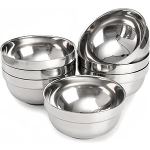 6 Pack 18/8 Stainless Steel Bowl, Double Walled Insulated Soup Bowls, 12 Oz Metal Serving Dishes Unbreakable Snack Bowl for Sauces, Rice, Noodle, Ice Cream