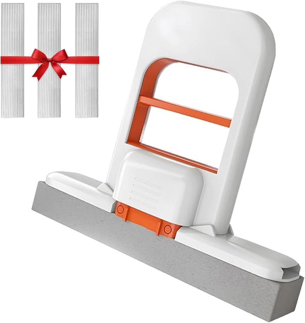 Self Squeezing Mini Mop, Mini Foldable Desktop Mop, Orange Small Sponge Mop, Wet and Dry Use Cleaning System, Replaceable Head, for Desktop, Kitchen, Counter, Glass, Tile (White)