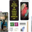 OLED Screen for Galaxy S21 Ultra LCD Screen with Frame Replacement for Samsung Galaxy S21 Ultra 5G G998U G998U1 G998W G998B G998B/DS 6.8" LCD Screen Display Touch Digitizer with Frame+Tool (Silver)