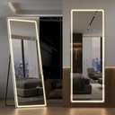Alpen LED Full Length Mirror with Lights, 71" x 26" LED Floor Mirror with Stand, Full Body Dressing Mirrors with Dimming & 3 Color Lighting, Hanging Mounted Mirrors for Living Room Bedroom Cloakroom (Rectangular-white)