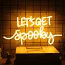 Let's Get Spooky Neon Signs Halloween Neon Sign Yellow Letter LED Neon Light Signs Spooky Neon Wall Sign Quote LED Sign Neon Lights for Wall Bedroom Bar Man Cave Party Halloween Room Decor (Orange)