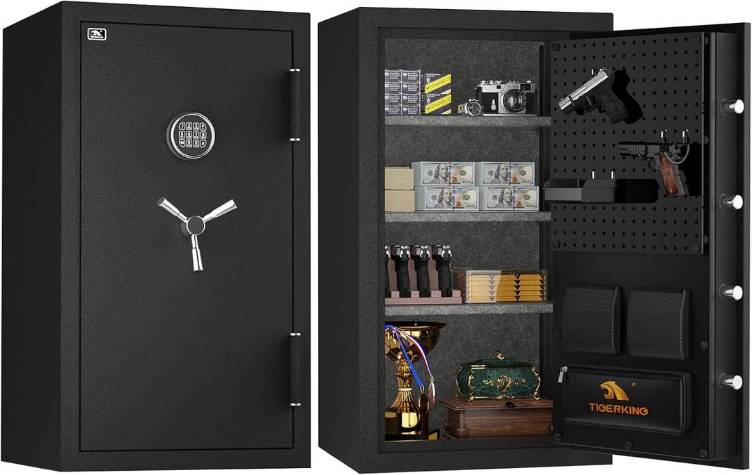TIGERKING 8.78 Cu Ft Fireproof and Waterproof Safe with Digital Lock, DIY Pegboard Door, Heavy-Duty Steel Large Floor Safe for Home & Office, 30-Min 1200F Fireproof & 72-Hr Waterproof Protection