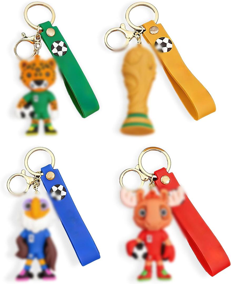 2 x 4Pcs World Cup Keychain, PVC Cartoon Mascot Keychains, Soccer Fans Souvenir for Backpack Key Key Chain Accessories Car Charms