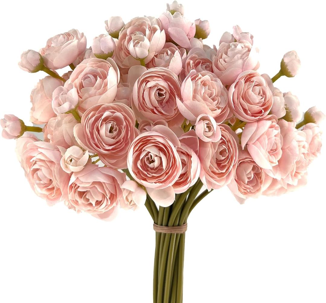 24Pcs Ranunculus Artificial Flower Faux Silk Mini Ranunculus Flowers for DIY Bouquet,Bulk Fake Wedding Filler Flowers for Centerpieces Arrangements Bridal Shower Decorations, Pink