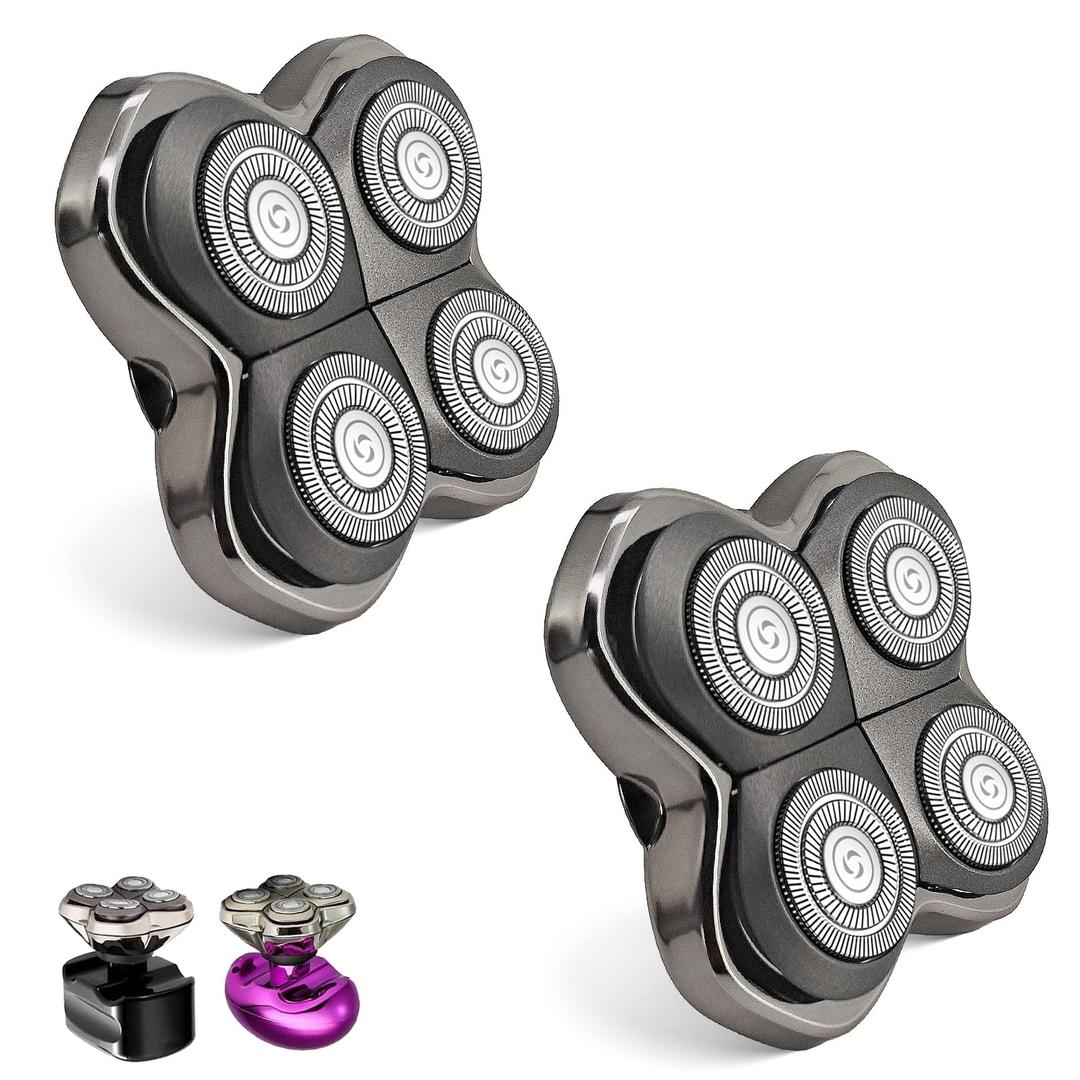 2Pack Pro 4 Shaver Replacement Heads for Skull, Shaver Replacement Blade for Pitbull Gold PRO, Silver PRO, Platinum PRO, Butterfly Kiss PRO Head Shavers, Floating 4 Heads Self-Sharpening Blades