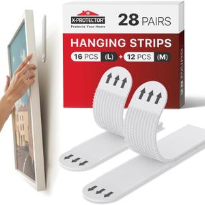 X-Protector Picture Hanging Strips - 28 Pairs Damage Free Picture Hangers - Self Adhesive Wall Hangers Without Nails - Heavy Duty Wall Hanging Strips - Walls Sticky for Hanging Up to 20 LBS (Size M+L)