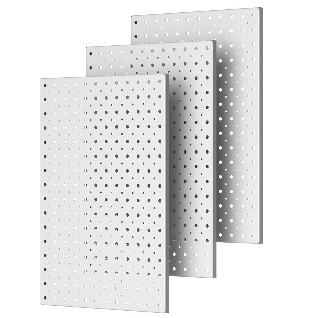Pegboard Smith Metal Pegboard Panels, 16" x 12" Heavy-Duty Steel Wall Peg Boards for Garage Tool Storage, Pegboard Organizer System (Pack of 3, Gray)