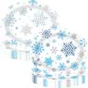 50Pcs Christmas Oval Paper Plates, 10 x 12 Inch Blue and White Winter Snowflake Paper Plates Frozen-theme Wonderland Party Decorations for Winter Holiday Birthday Party Supplies