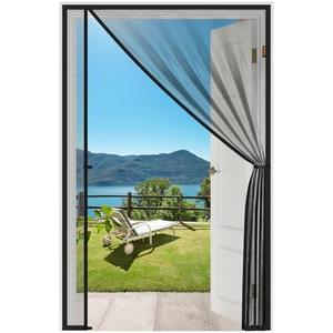 MAGZO Magnetic Screen Door, Fits Door Size 32'' x 80''(Mesh Size 34'' x 81''), Left Right Side Opening, Scratch-Proof Polyester, Dog Friendly, Keep Annoying Creatures Out, Allow Fresh Air Flow, Black