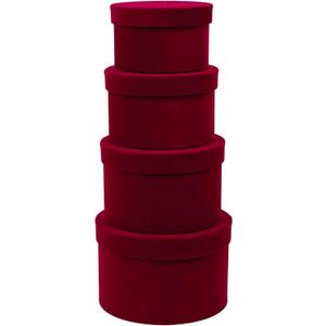 GnFlus Red Wine Gift Boxes for Presents Set of 4 Round Velvet Nesting Gifts Box for Arrangements Flowers Wedding Birthday Valentines Bridesmaid Christmas Party Anniversary