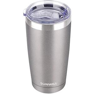 SUNWILL Travel Coffee Tumbler 20 oz, Insulated Mug with Lid, Stainless Steel Cup for Hot and Cold Drinks, Cool Grey