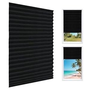 FIEKKRNR Pleated Blinds Adhesive No Drill Adjustable Height with Clips Cordless Full Blackout Window Shades for Bedroom Windows Renters Temporary Use Curtain Adhesive Type_Rectangular_35"W x 71"H_6Pcs