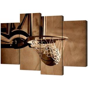 VVOVV Wall Decor Basketball Wall Decor Teen Boys Room Decor Rustic Basketball Painting Framed Canvas Prints Ready to Hang Large 4 Panels Overall 48x34Inch