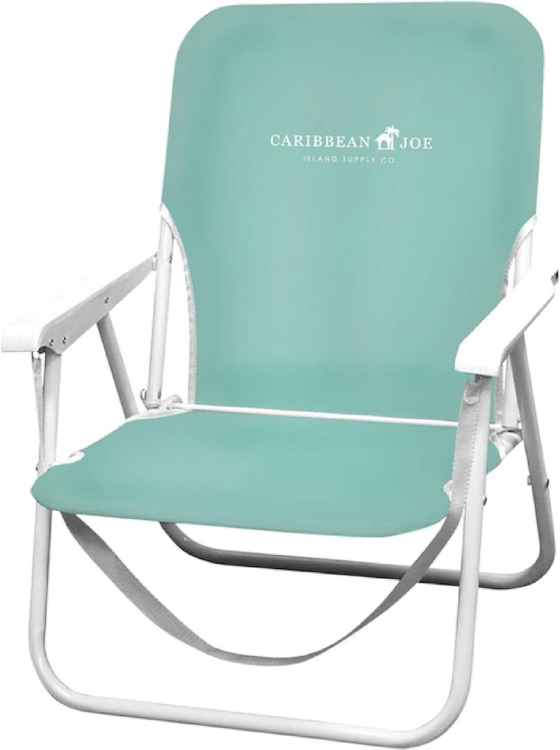 CARIBBEAN JOE Folding Beach Chair, 1 Position Lightweight and Portable Foldable Outdoor Camping Accessories with Carry Strap (Mint, 200lbs Capacity)