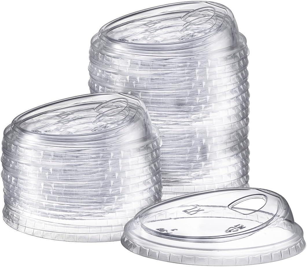 [100 Count] Crystal Clear Strawless PET Plastic Lids for 12, 16, 20 & 24 oz. Milkshake Cups