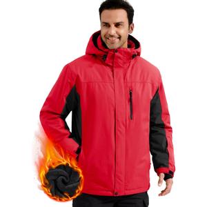 FREE SOLDIER Men's Waterproof Ski Snow Jacket Fleece Lined Warm Winter Rain Jacket with Hood Fully Taped Seams(Red Black, S)