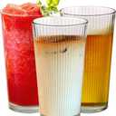 Le'raze Set of 10 Drinking Glasses, 16oz Ribbed Clear Glass Cups - Dishwasher Safe Heavy Base Tall Beer Glasses, Perfect for Iced Tea, Water, Juice, Bar Cocktails, and Everyday Use.