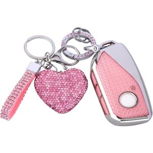 Compatiable with BMW key fob cover with Diamond Bling Keychain, Car Accessories Key holder Shell Compatiable with BMW 2023 2024 7 Series 740 760i I5 I7 IX X1 X5 X6 X7 XM,Silver Pink