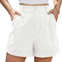 Jouica Womens Summer High Waist Shorts Roll Up Pleated Zippered Wrap Hem Wide Leg Shorts with Pockets (Large, 01white)