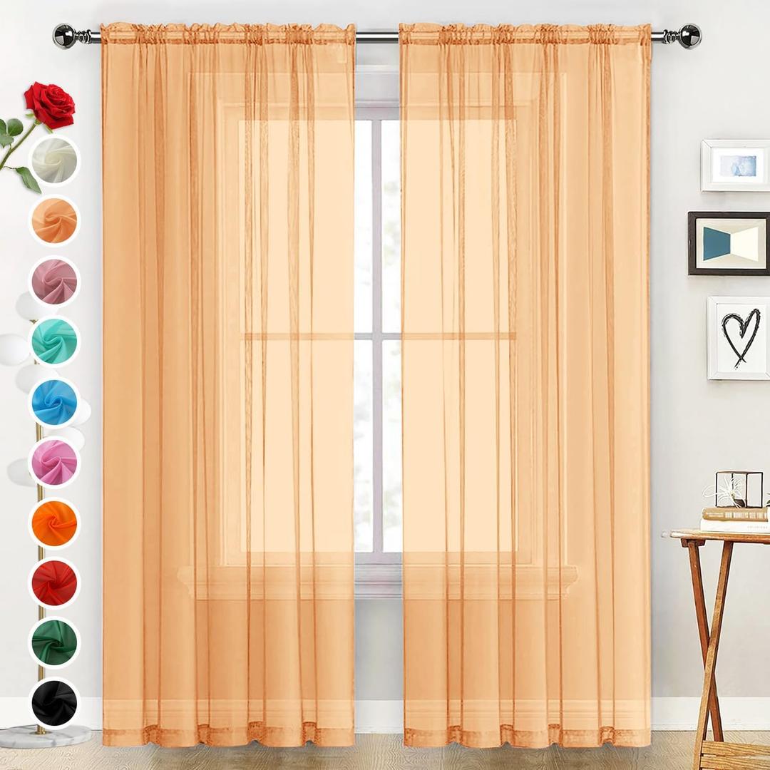 SpaceDresser Sheer Voile Window Treatment Rod Pocket Curtain Panels for Kitchen Bedroom Living Room Drapes Sunlight Filtering Privacy Semi Home Decor Assorted (Beige, 52 W x 84 L)