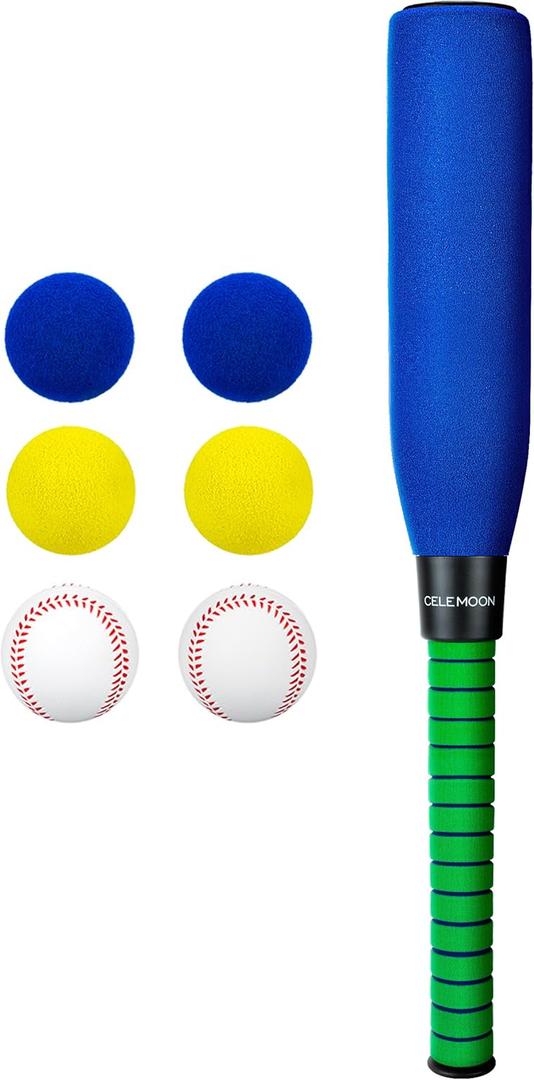 CeleMoon 22 Inch Kids Foam Soft Baseball Bat Toys with 6 Balls for Kids Toddlers Youths Outdoor Indoor Sport T Ball Game Playing, Blue