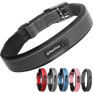 PetiFine Dog Collar for Large Dogs, Neoprene Padded and Adjustable, Reflective Wide Heavy Duty Pet Collars with Durable Metal Belt Buckle for Walking, Black, XL