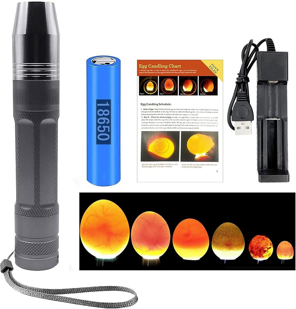 Egg Candler, Egg Incubator Light2025 Upgraded Charger Egg Candler Candling Checker Light for Chicken Quail Dark Canary Pigeon All Eggs Battery Powered(Include Egg Candling Guide)