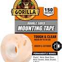 Gorilla Tough & Clear Double Sided Mounting Tape, Clear Tape, 1" x 150" (Pack of 2) - Weatherproof for Indoor or Outdoor