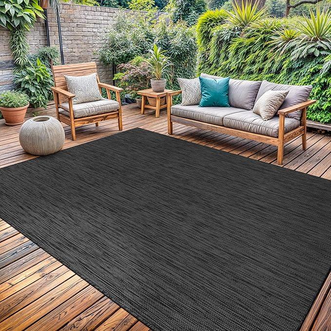 Washable Indoor Outdoor Rug 10x14 Weather Resistant Area Rugs Modern Solid for Porch Deck Balcony Backyard Patio Outside Carpet (10 X 14 Dark Grey)