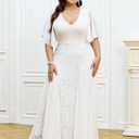 TIARALY Plus Size Formal Lace Dress Maxi V Neck A-line Chiffon Wedding Guest Prom Evening Gown Gala Elegant, White, 2X