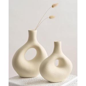 NOBULA White Donut Ceramic Vase - Vases for Home and Office Decor- Ideal for Pampas Grass and Dried Flowers, Perfect Accent for Shelves, Tables, Bookshelves, and Entryways