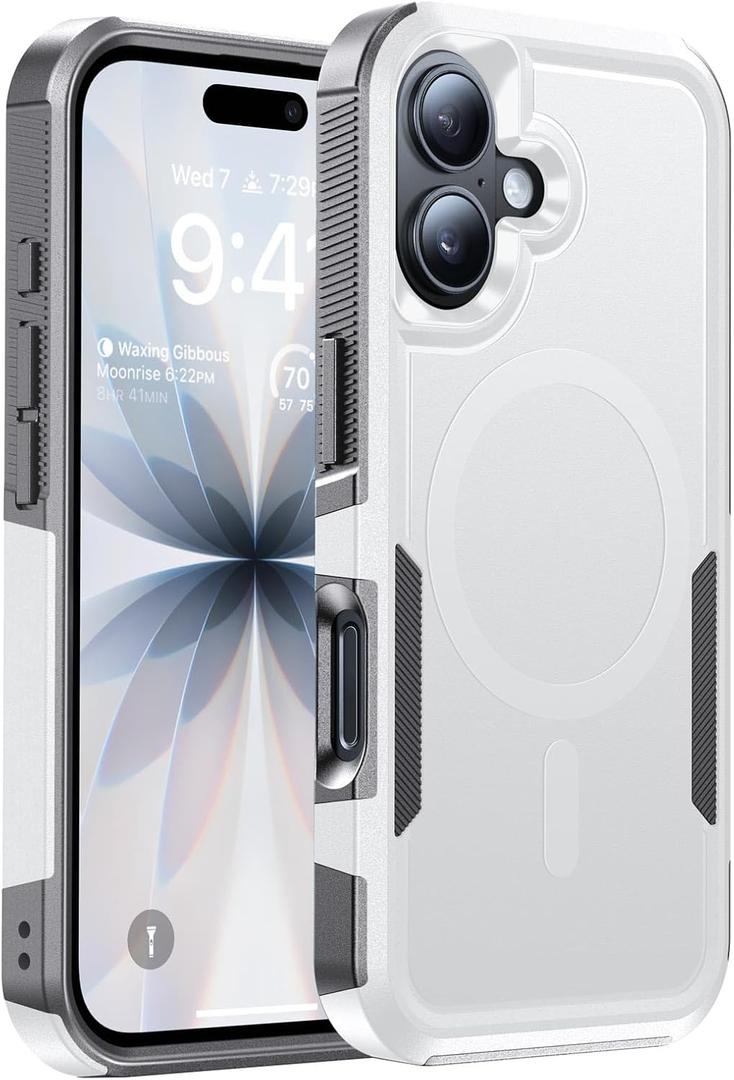 Magnetic for iPhone 17 Case Military-Grade Shockproof, Rugged Phone Case, Heavy Duty Protection Cover [Compatible with MagSafe] Anti-Fingerprint Anti-Scratch for iPhone17 6.3", White