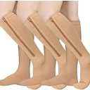 Athbavib 3 Pairs Zipper Compression Socks, 15-20 mmHg Closed Toe Compression Stocking with Zipper for Women and Men