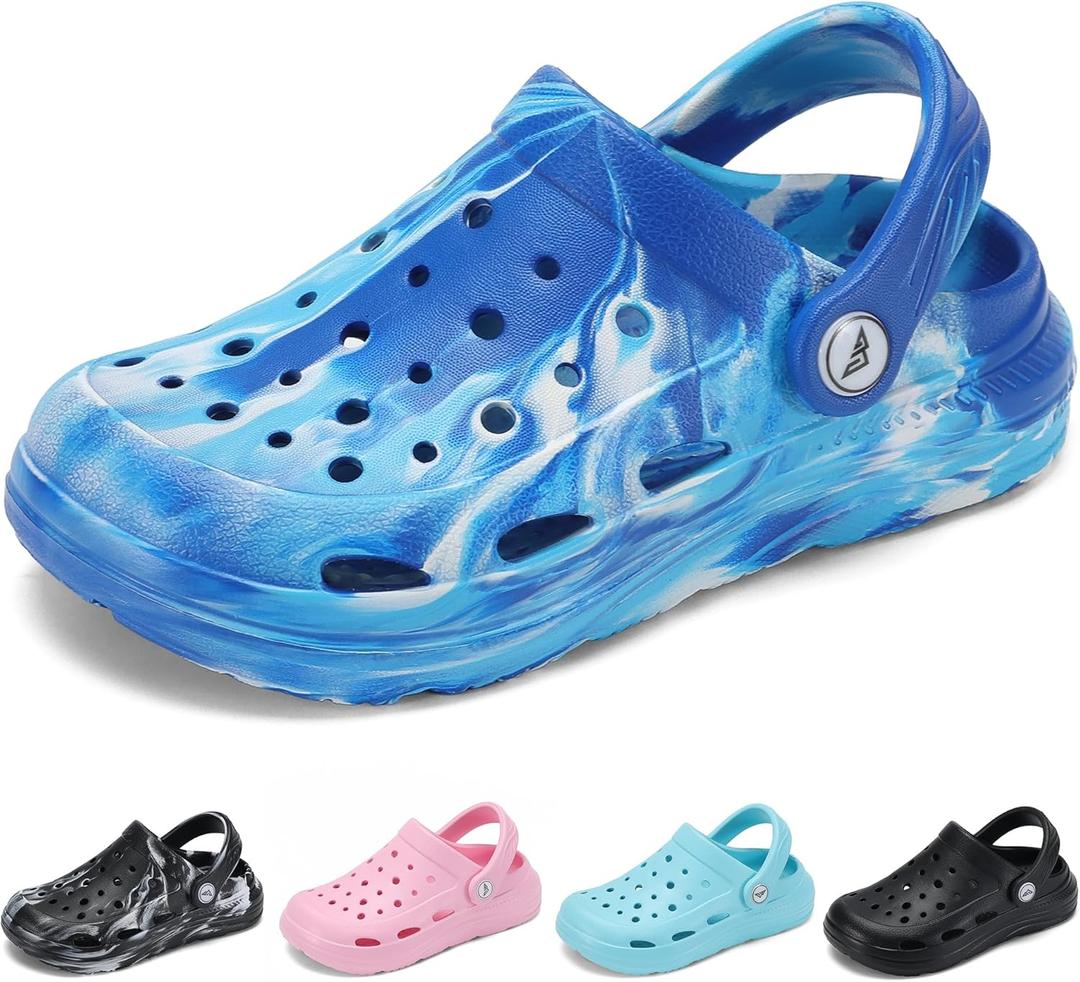 Kids Tie Dye Garden Clogs for Boys Girls | Lightweight Slip-On Water Shoes with Arch Support (13 Little Kid, Blue Aqua)