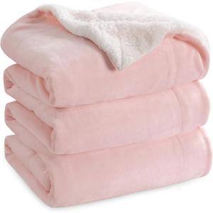 Bedsure GentleSoft Sherpa Fleece Blankets Queen Size for Bed - Thick and Warm Throw for Girls and Women, Soft Fuzzy Plush Queen Blanket for Winter, Pink, 90x90 Inches