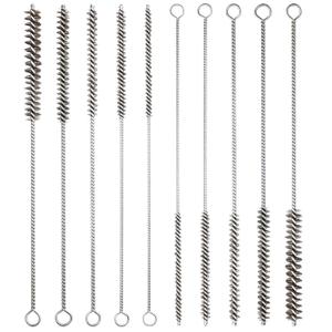 10 Pcs Wire Tube Brushes Bulk for Cleaning Pipe Tube Brass Stainless Steel Round Wire Brush for Auto Parts Christmas, Bottles, Tubes, 5 Sizes (Silver)