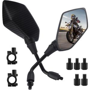2PCS Motorcycle Mirrors,360 Adjustable Motorcycle Side Mirrors with 8mm & 10mm Bolt,HD Motorcycle Mirrors for Handlebars Wide Angle Rear View Mirror Fits Scooter,Dirt Bike,ATV (Carbon Fiber)