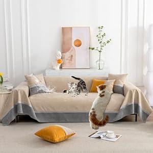 VClife Non Slip Couch Cover for Dog, Anti Cat Scratch Sofa Cover for 2 Cushion Couch Sofa, Waterproof Sofa Protector Sectional Couch Covers for Living Room, Dog Bed Couch Cover, Khaki, 71"x118"